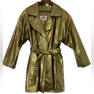 VTG 1980 Wippette Ken Sporn Vinyl Rain Coat Trench Gold Metallic Size M Y2K Glam